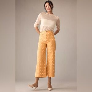NWT Anthropologie Maeve The Colette Cropped Wide-Leg Pants Sz 24P Gold Polka Dot